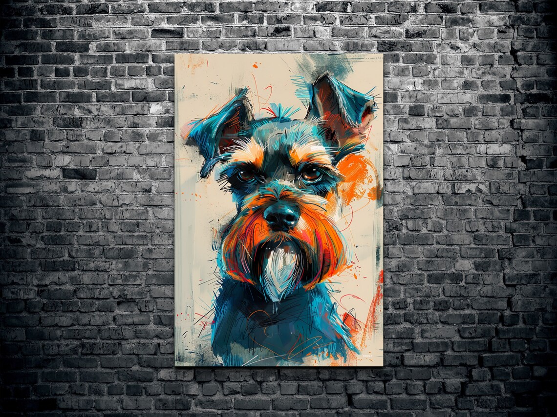 Miniature Schnauzer Dog Portrait Colorful Pop Art Painting Poster - Image 2