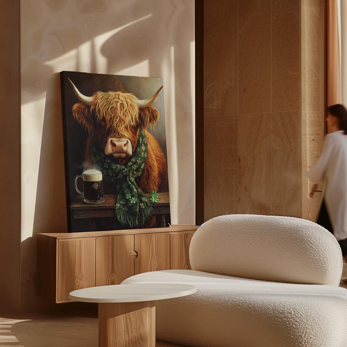 Rustic Highland Cow With Irish Charm Beer Mug and Clover Poster - Image 6