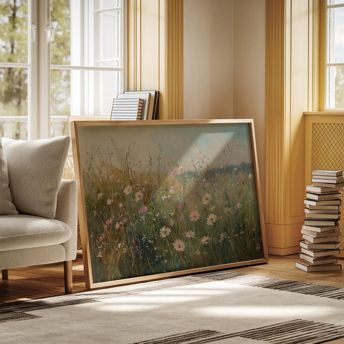 Wildflower Meadow With Daisies And Cosmos Soft Light Field Wall Art - Image 6