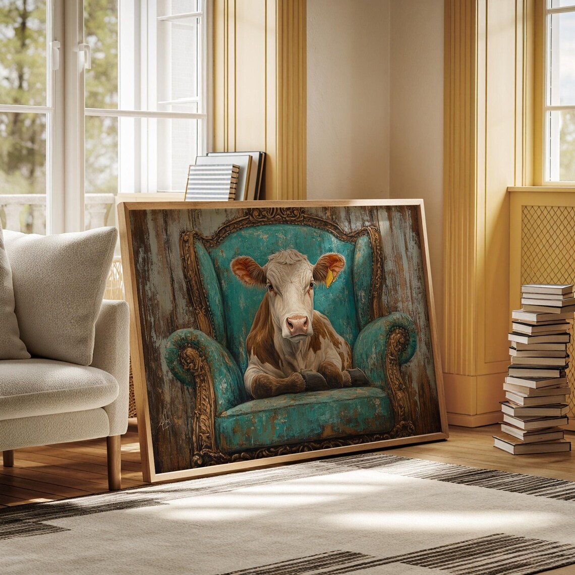 Regal Cow Portrait, Rustic Farmhouse Art Print - Image 5