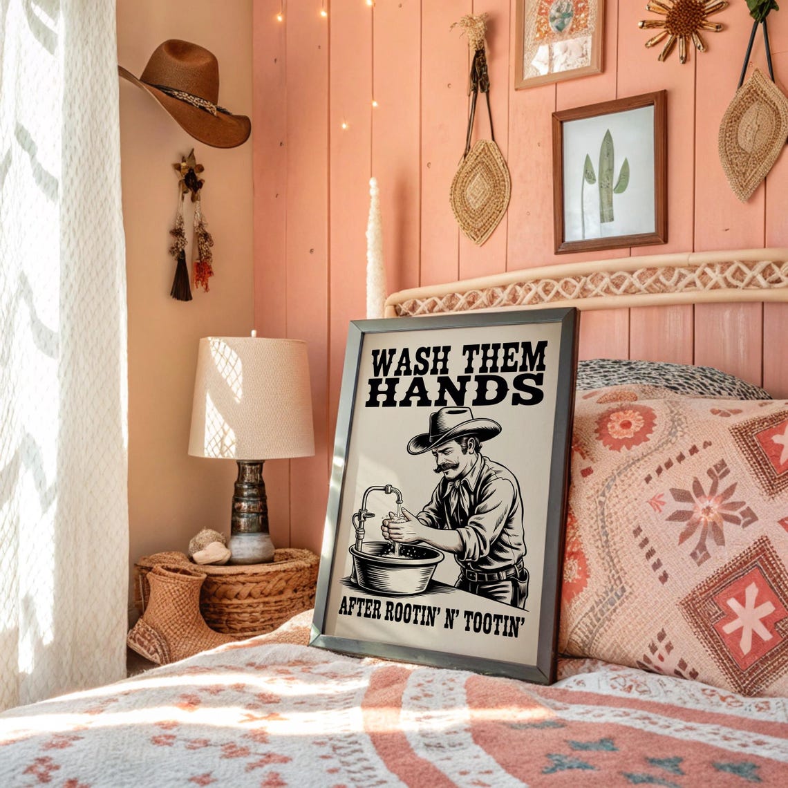 Funny Cowboy Wash Your Hands Western Sign Art
