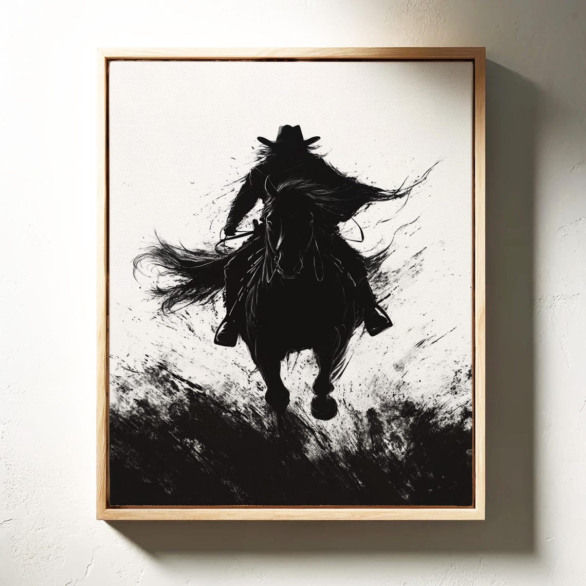 Shadow Rider Art Black And White Cowboy Silhouette Western Wall Decor Bold Ink Style Dark And Mysterious Design - Image 4