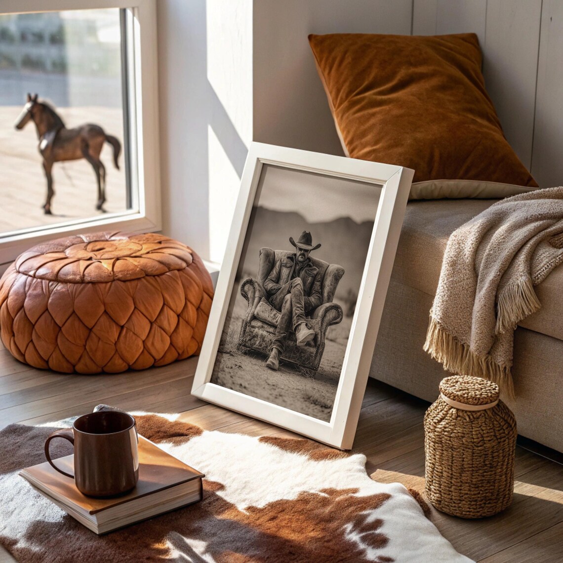 Sepia Cowboy Resting in Desert Armchair Western Photo Poster