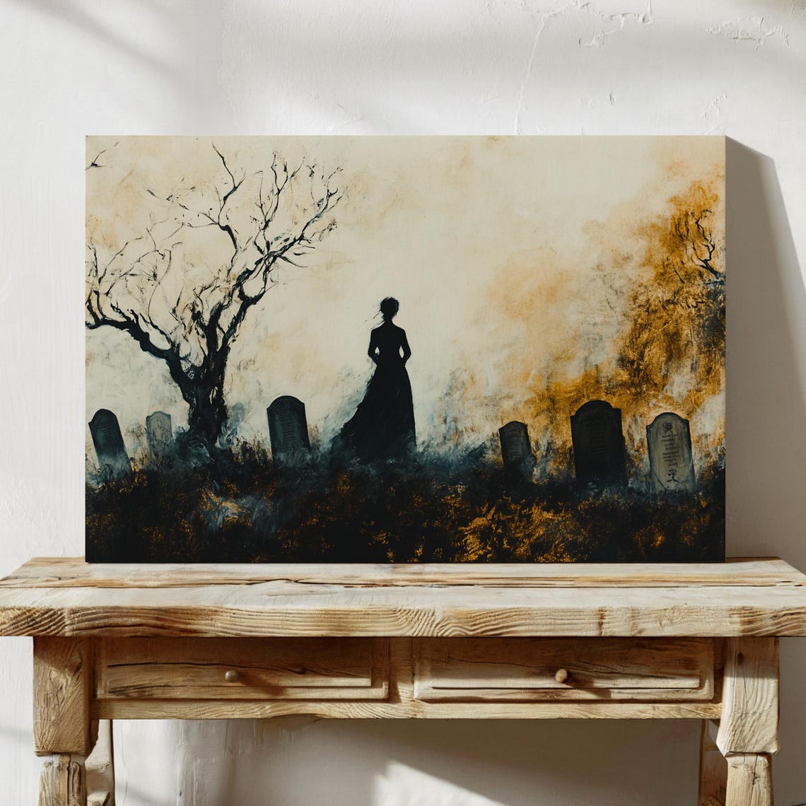 Gothic Graveyard Art Haunting Silhouette Painting Dark Aesthetic Wall Decor Victorian Mourning Print Macabre Cemetery - Image 4