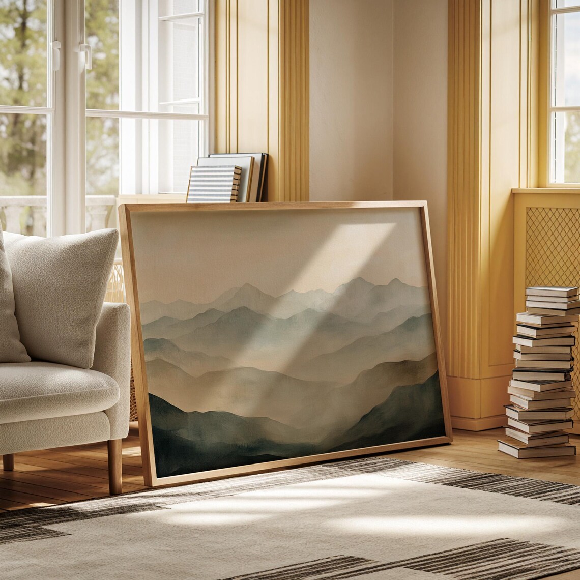 Minimalist Misty Mountain Range Art Serene Nature Wall Decor Neutral Tones For Modern Home - Image 4