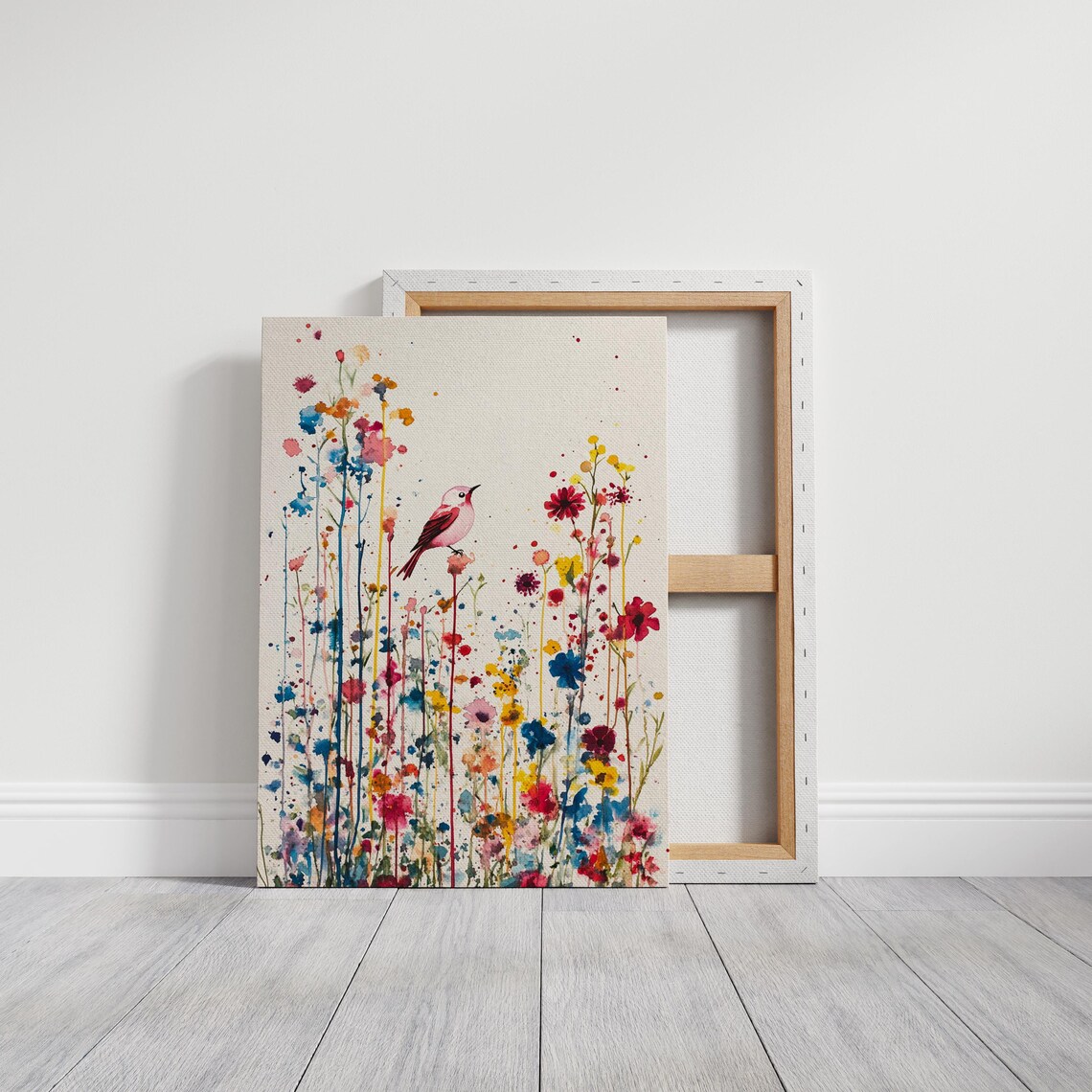 Whimsical Watercolor Bird With Wildflowers Art Print
