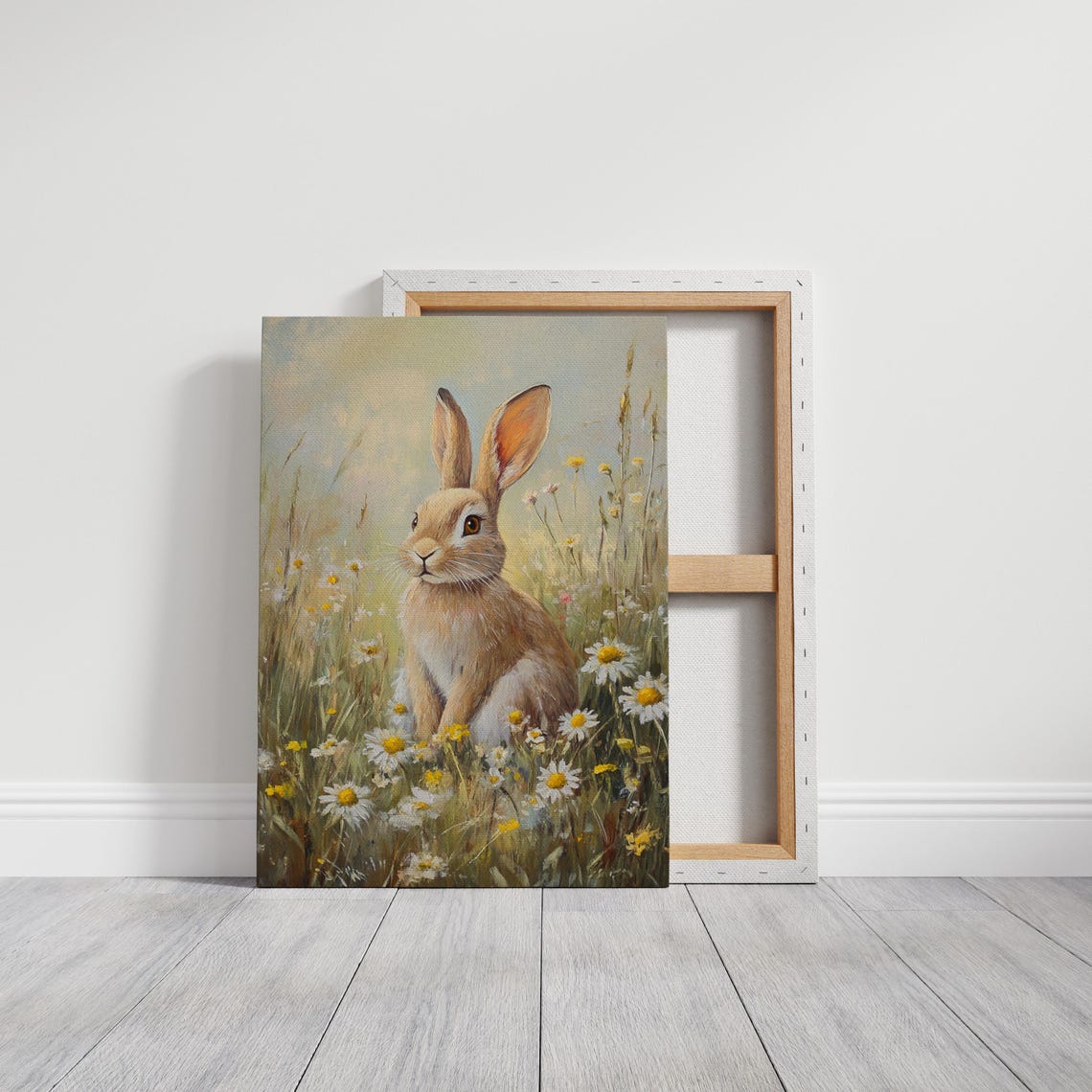 Brown Bunny Rabbit Among Daisies Wildflower Field Spring Art Print - Image 3