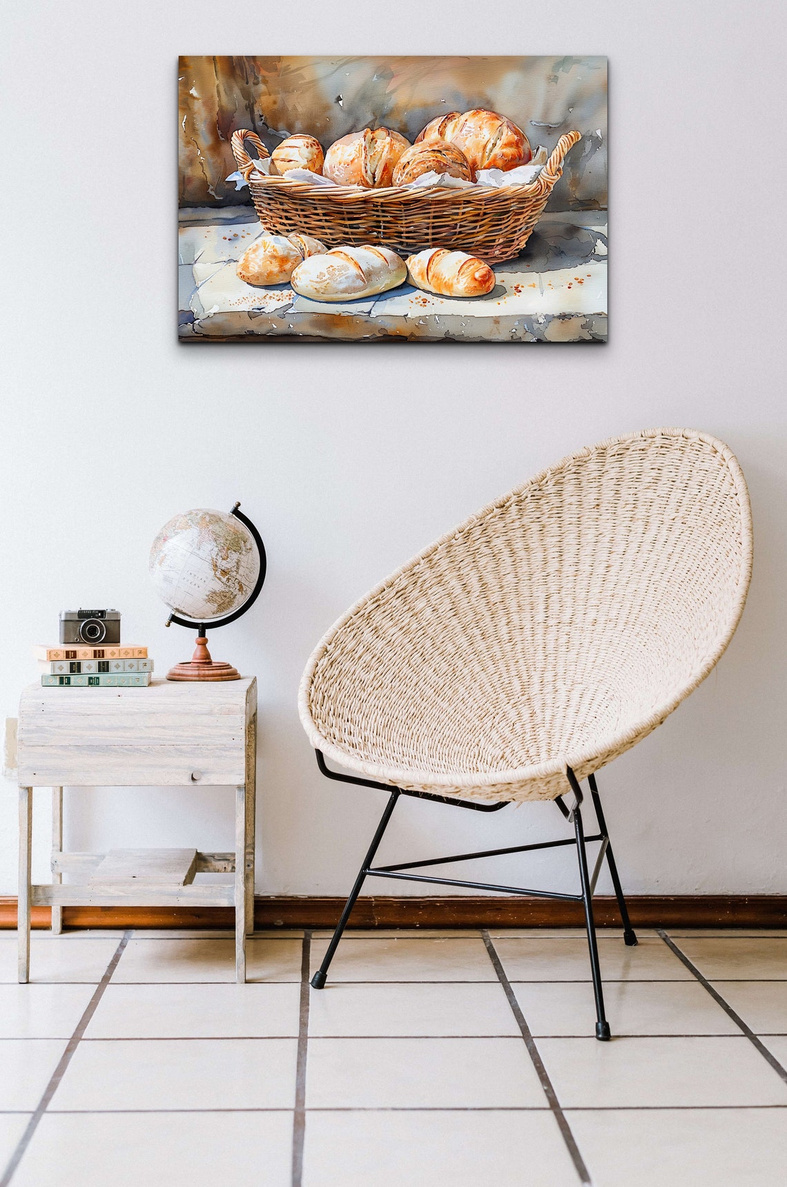 Fresh Bread Rolls in a Wicker Basket Watercolor Kitchen Poster - Image 3
