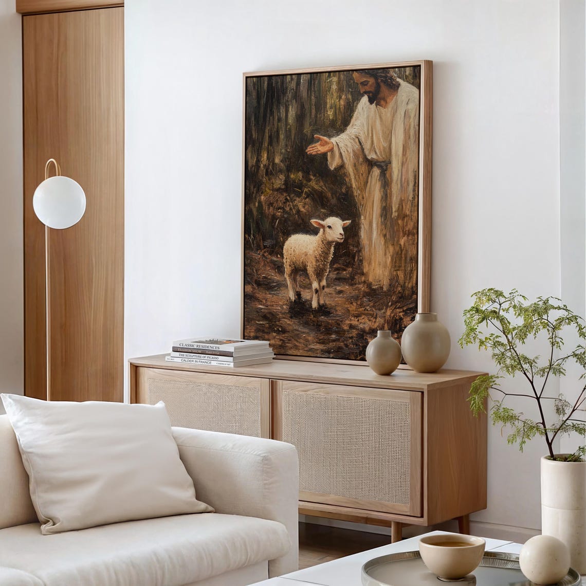 Jesus Gently Calling a Lamb in a Quiet Woodland Clearing Poster - Image 5