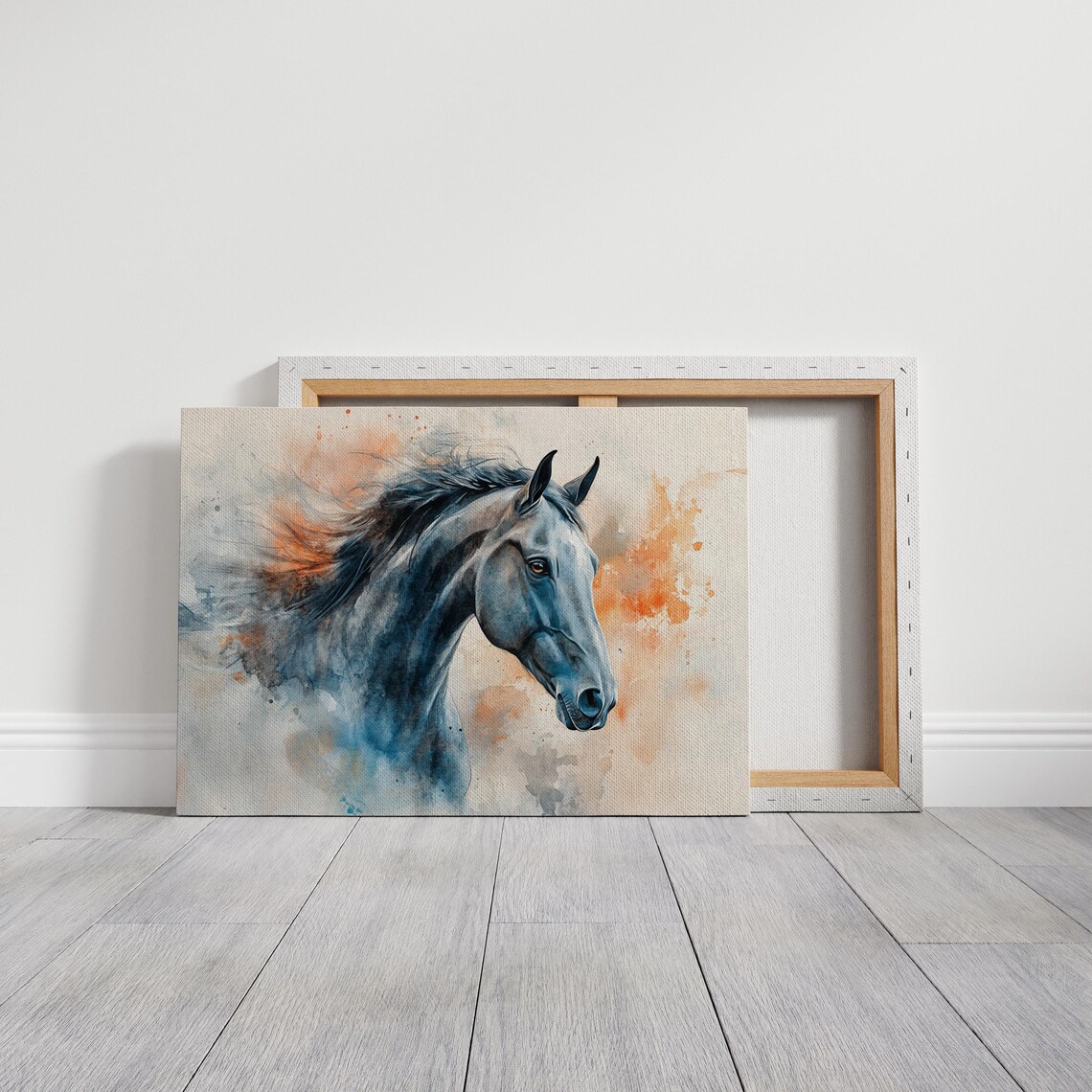 Wild Horse Head Watercolor Painting With Rust Orange Splash Poster - Image 7