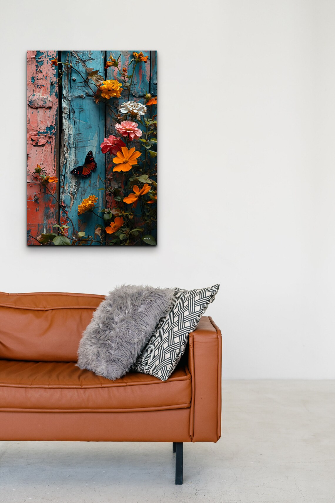 Weathered Blue Wood Floral Butterfly Garden Botanical Wall Art - Image 5