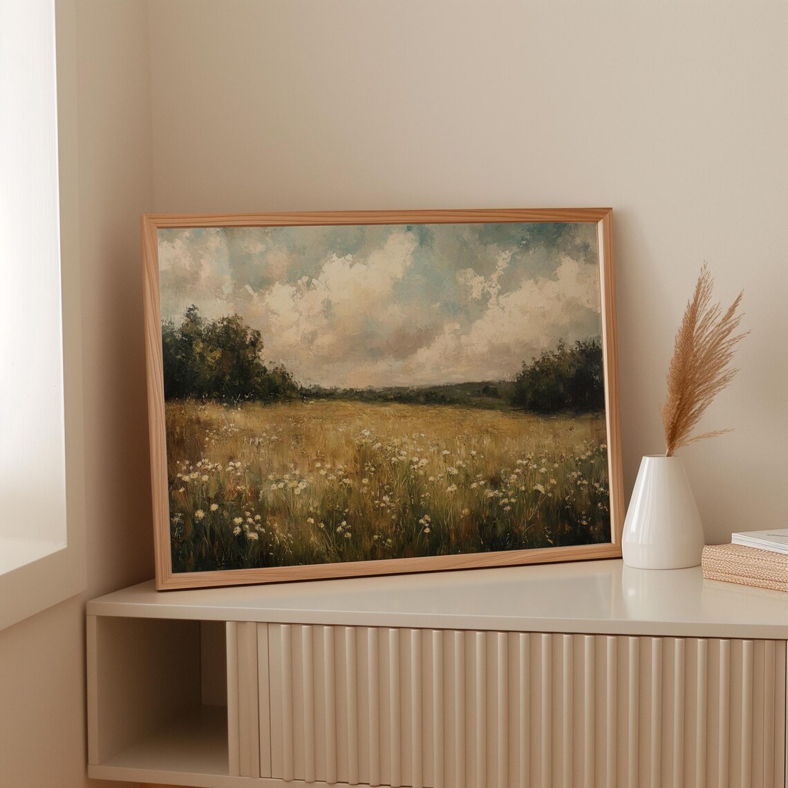 Golden Daisy Field - Rustic Impressionist Landscape - Image 3
