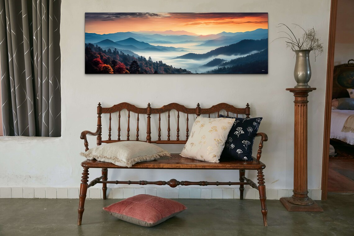 Great Smokey Mountains Sunset Photo Style Painting Print - Image 5