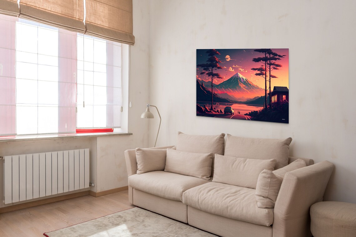 Lofi Scenery Orange Sunset Mountain Art Print - Image 2