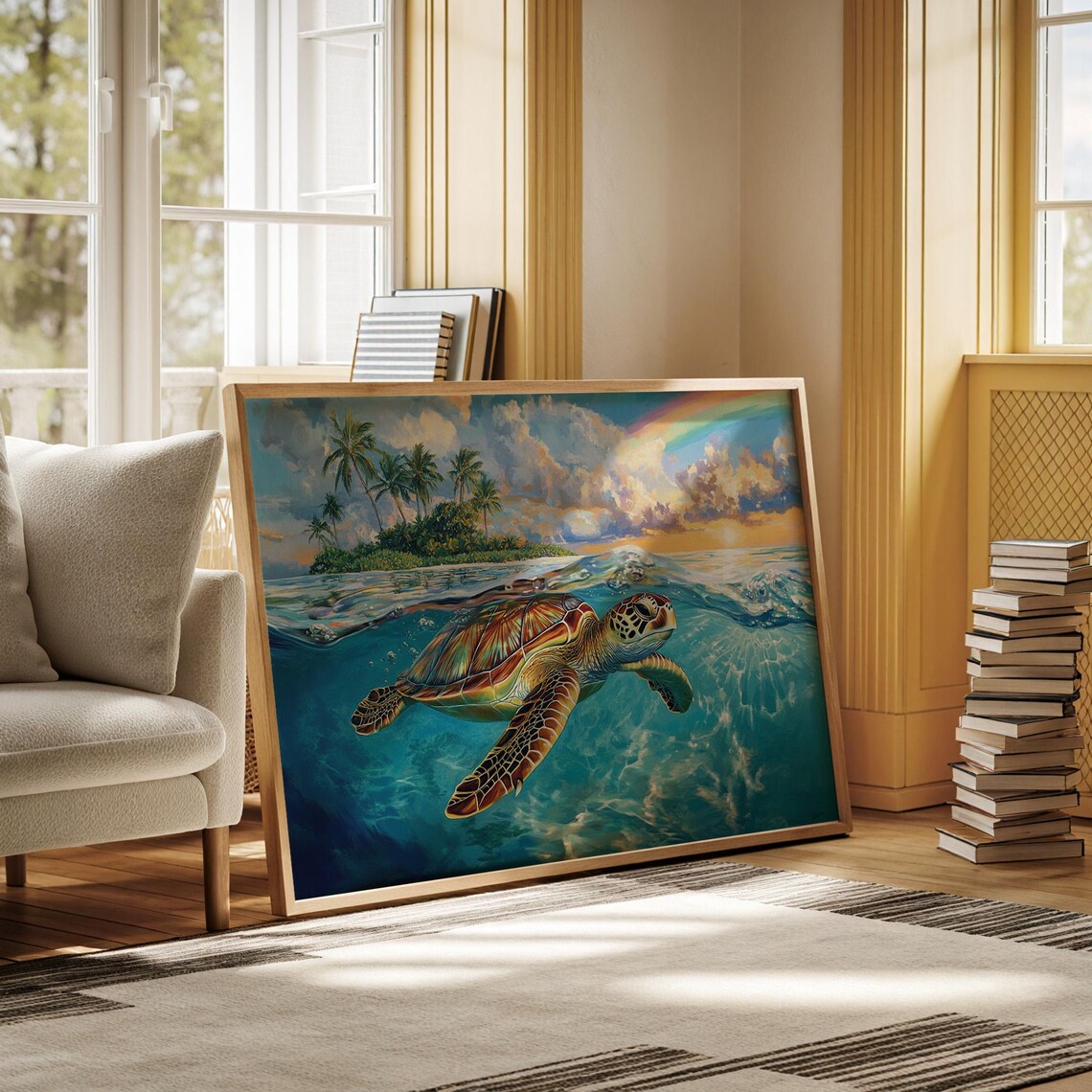 Sea Turtle Island Paradise Ocean Sunset Tropical Beach Wall Art - Image 5