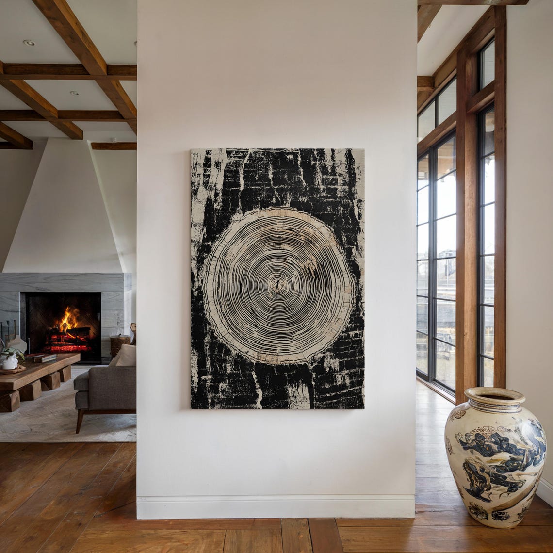 Cream Tree Ring Circle Distressed Black Rustic Farmhouse Poster - Image 4