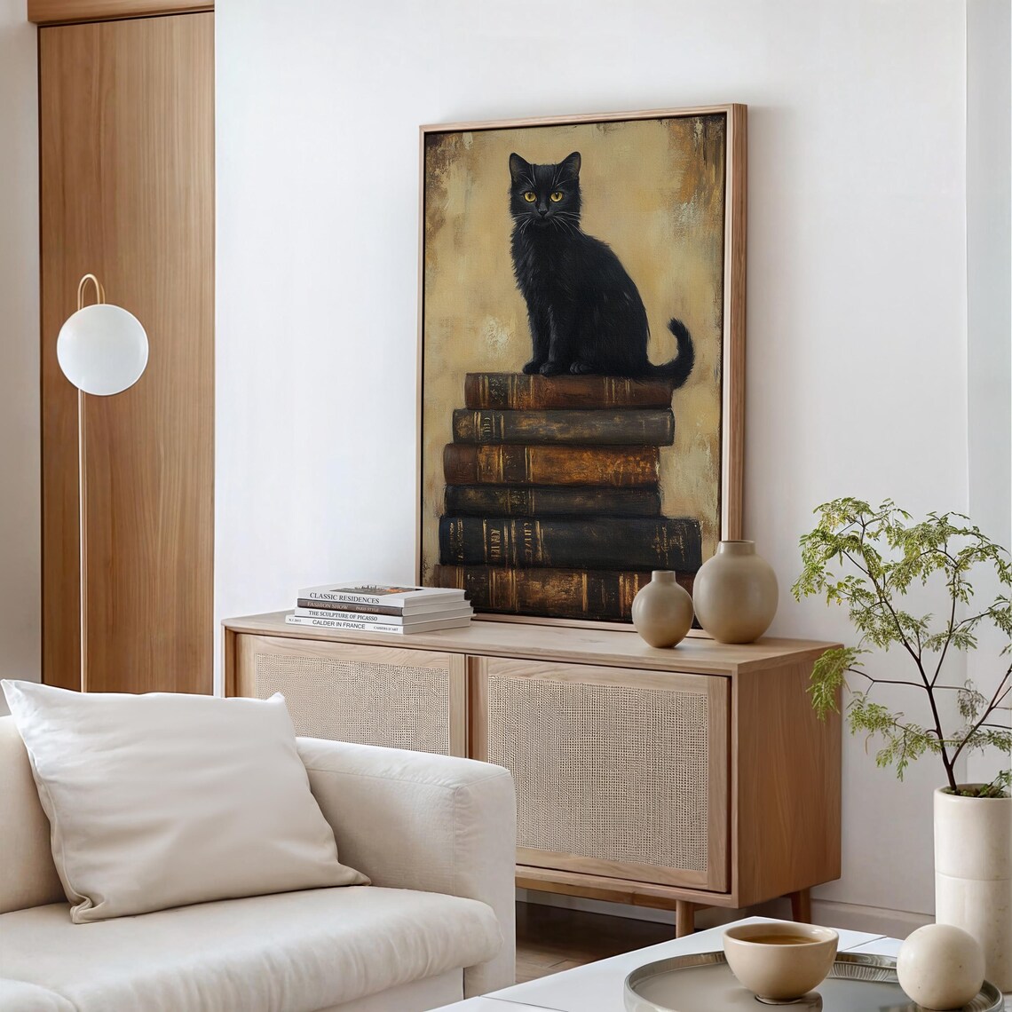 Black Cat On Vintage Book Stack, Gothic Dark Academia - Image 5