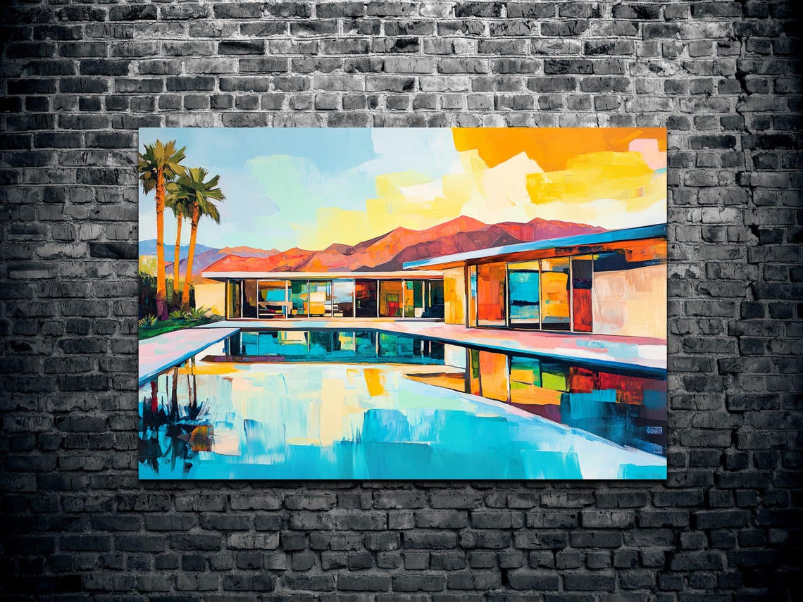Mid Century Modern Palm Springs House Pool Desert Art Poster - Image 2