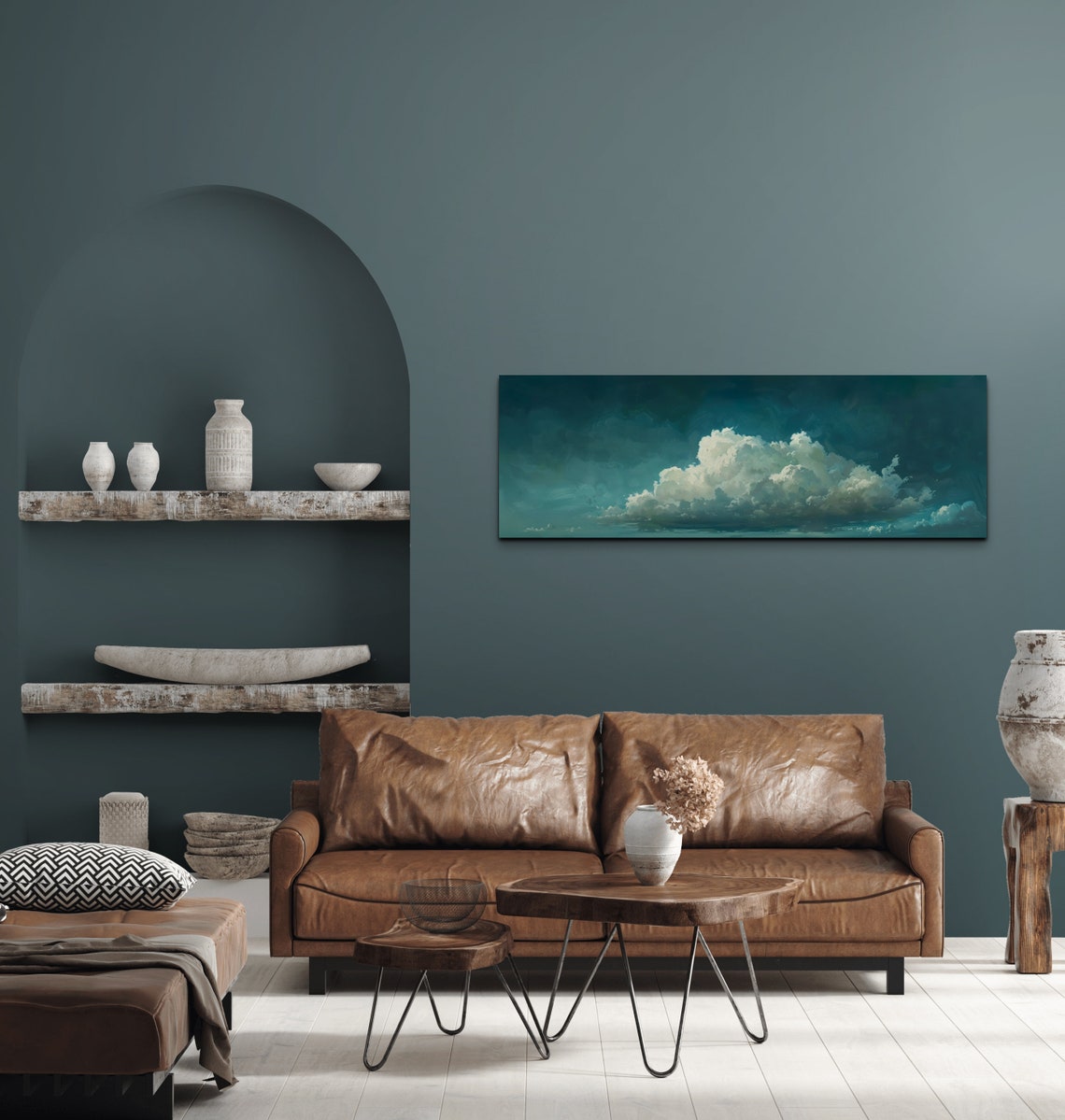 Towering White Cloud Bank Under Dark Teal Storm Sky Panoramic Poster - Image 7