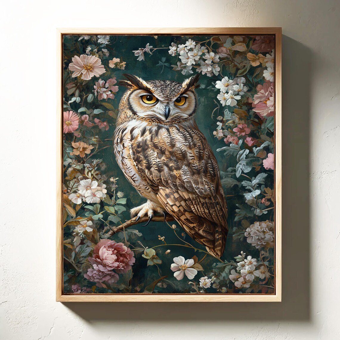 Great Horned Owl On Floral Branch Vintage Woodland Art Poster - Image 7