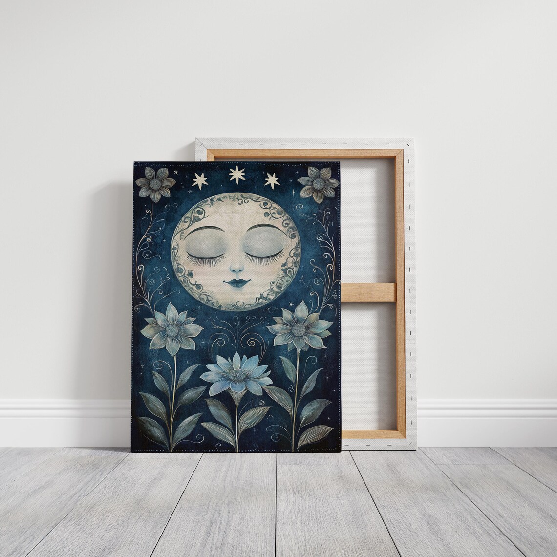 Celestial Moon and Floral Night Art Print - Image 7