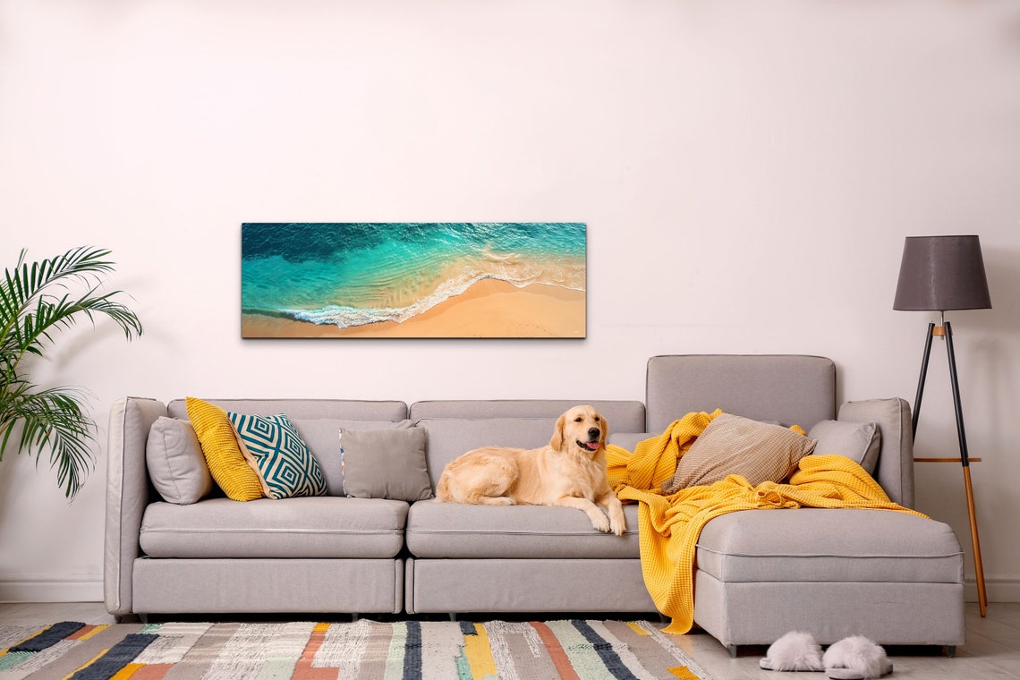 Aerial View Turquoise Ocean Wave On Sandy Beach Coastal Poster - Image 3