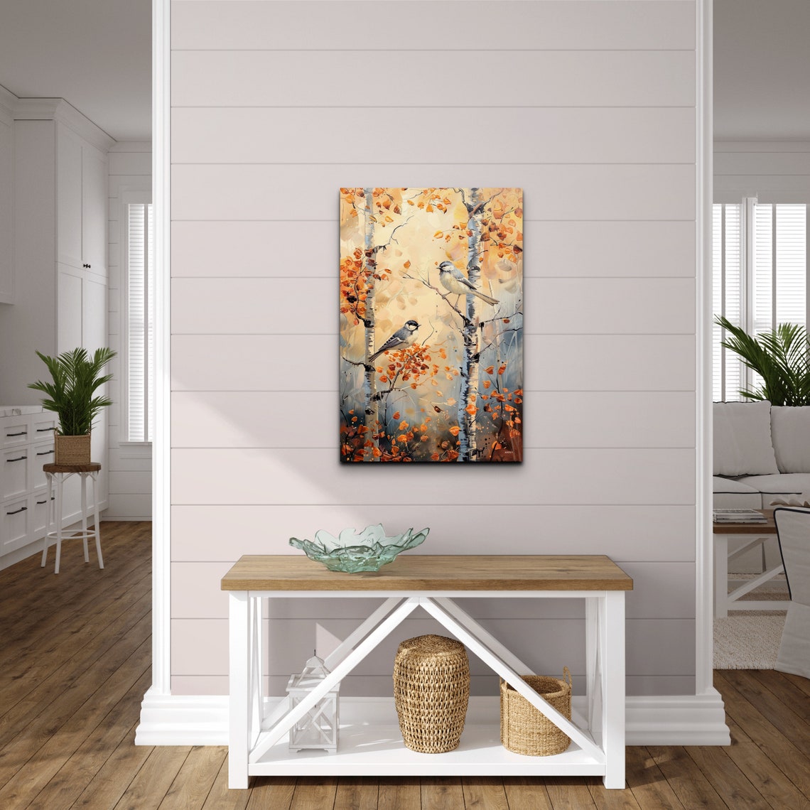 Two Blue Birds on Birch Trees with Orange Autumn Foliage Poster - Image 5