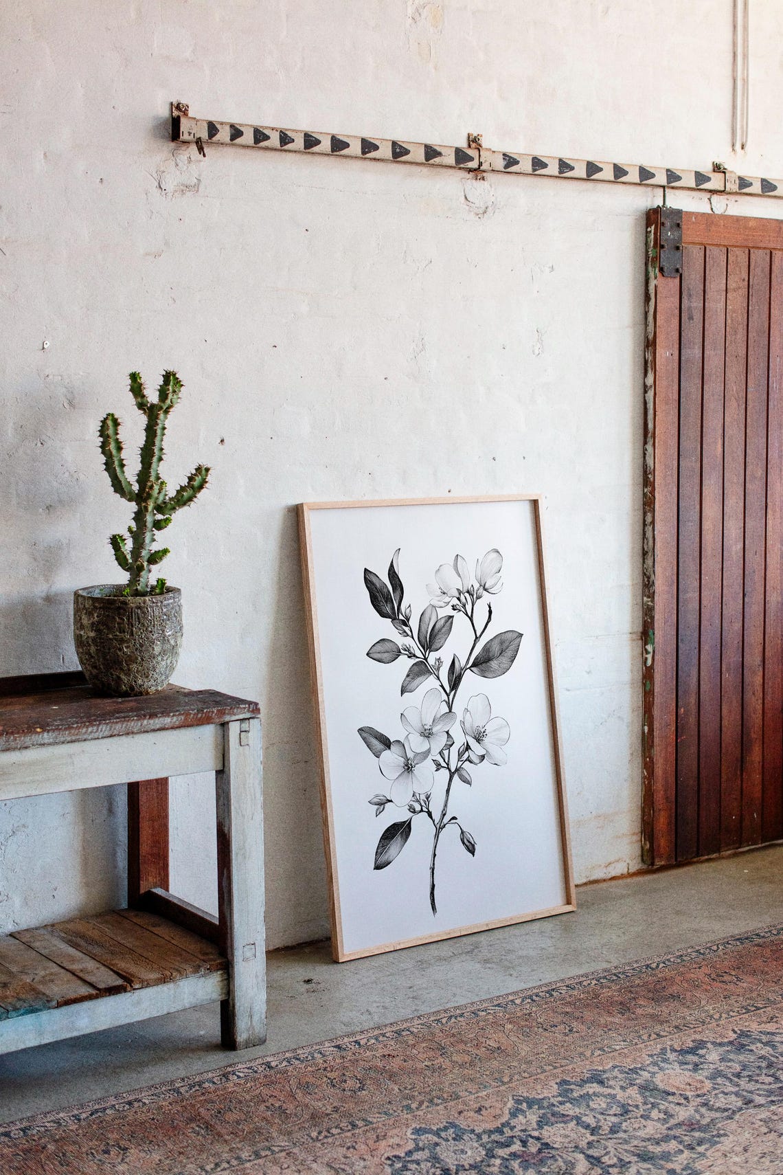 Blossoming Flower Branch Ink Drawing Botanical Framed Poster - Image 3