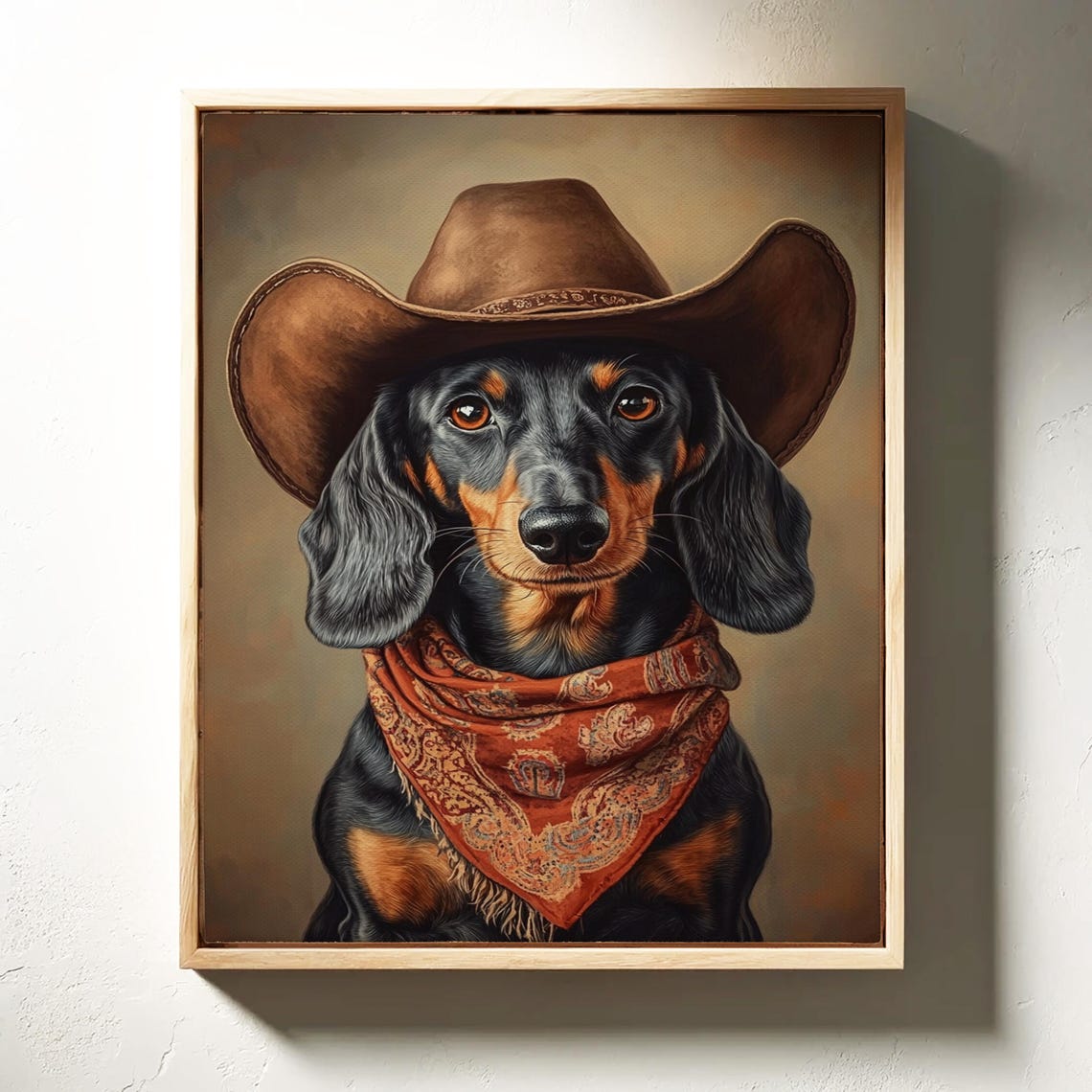 Long Haired Dachshund Cowboy Rustic Western Dog Portrait Poster - Image 4