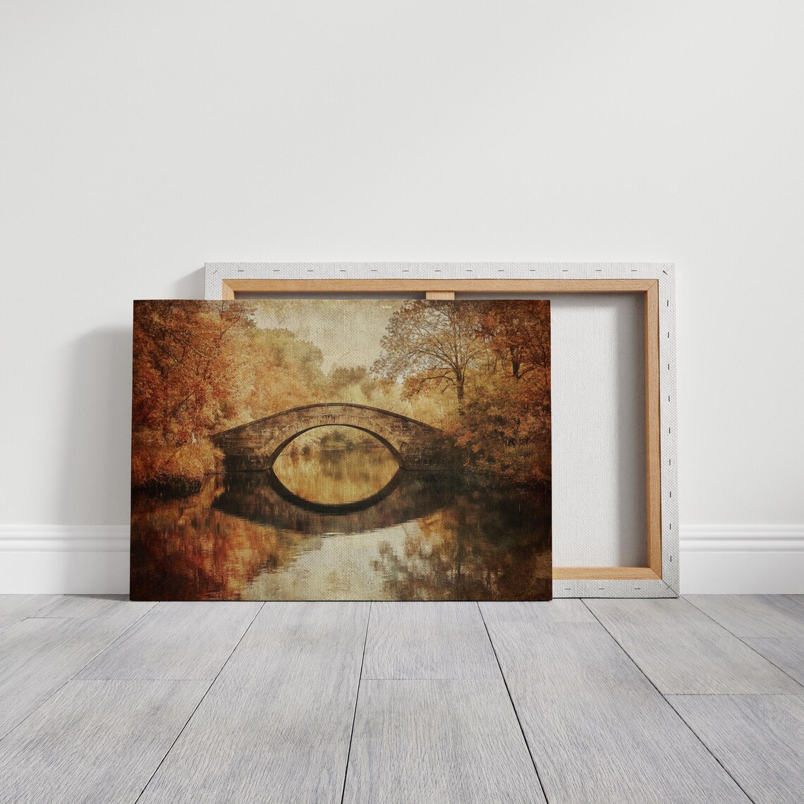 Rustic Autumn Bridge, Vintage Stone Bridge Reflections - Image 3