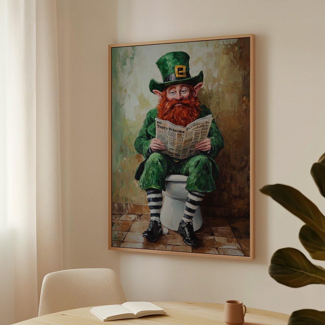 Funny Leprechaun Reading Newspaper on Toilet Bathroom Poster - Image 3