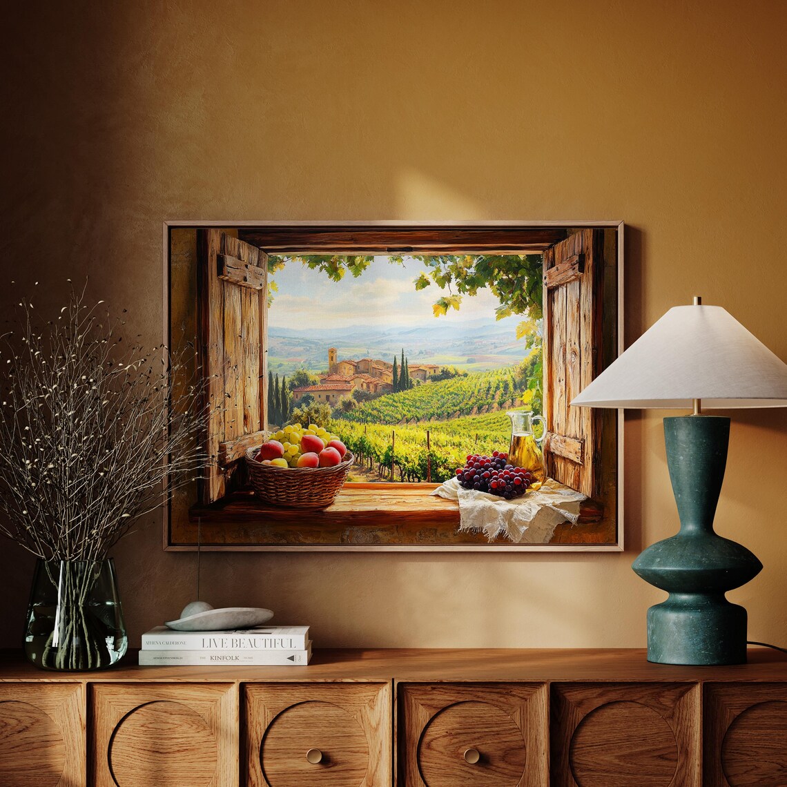 Tuscany Vineyard Window View, Rustic Italian Art Print - Image 3