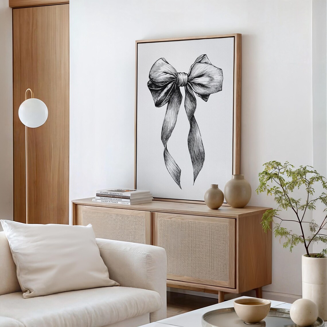 Vintage Ribbon Bow Sketch Black And White Minimalist Wall Art - Image 3