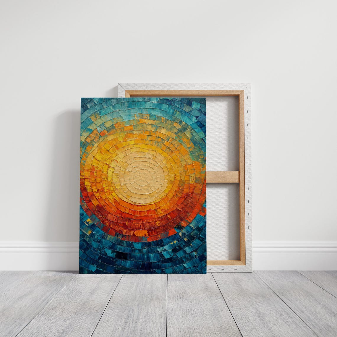 Abstract Sunburst Fiery Red Orange Deep Blue Texture Wall Poster - Image 3