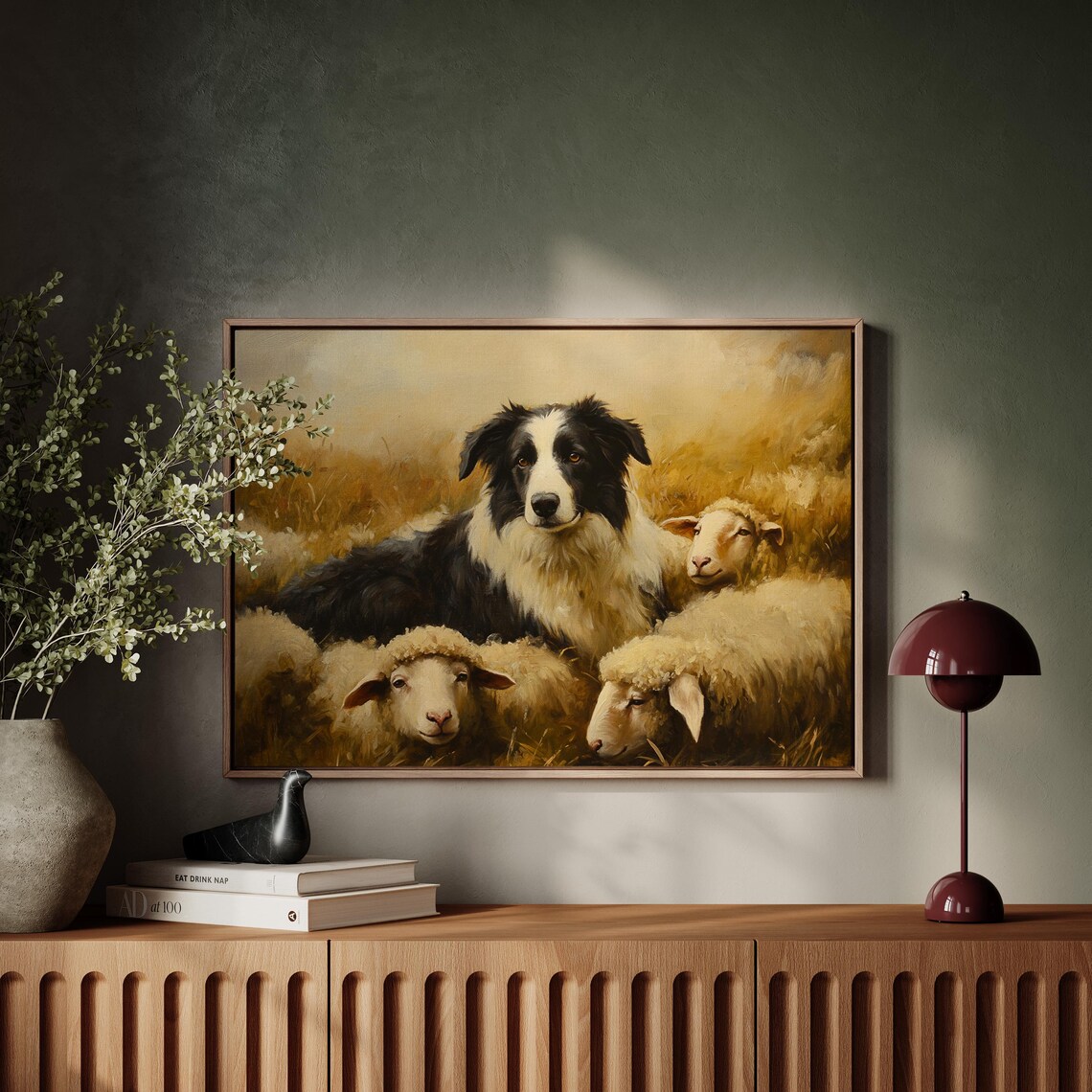 Border Collie And Sheep, Vintage Farmhouse Art Print - Image 3