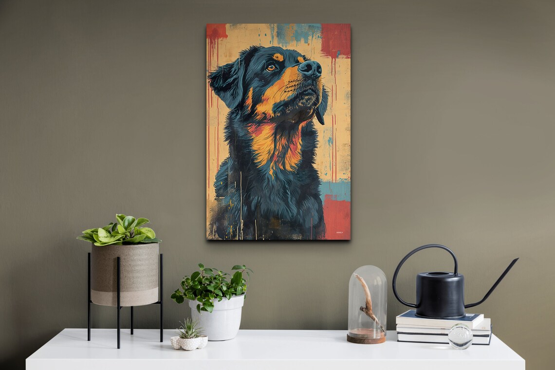 Rottweiler Dog Portrait in Grungy Black and Tan Street Art Poster - Image 5