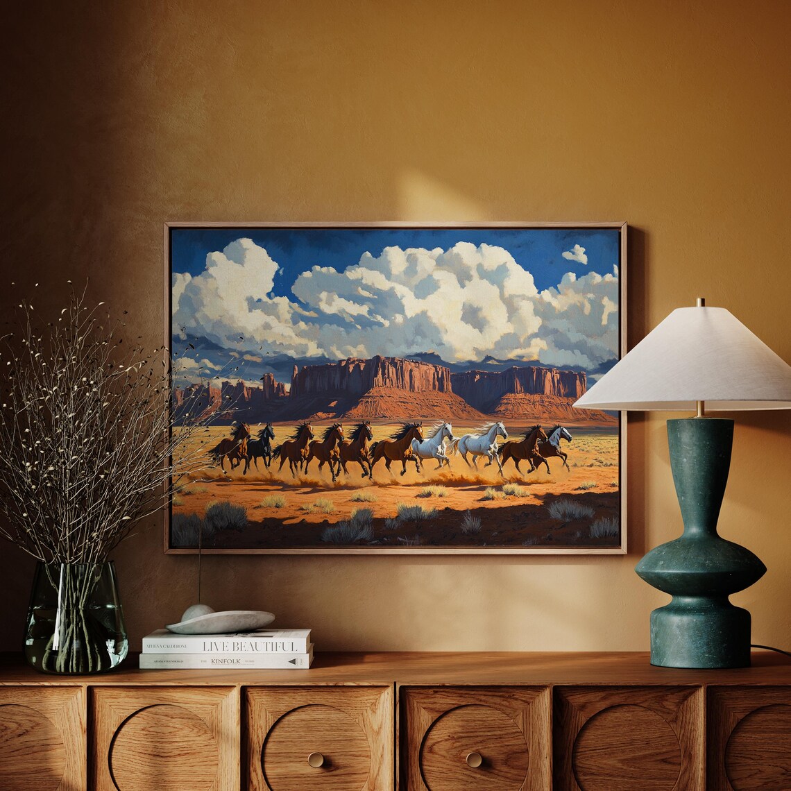 Wild Horses Galloping Past Monument Valley Red Buttes Poster - Image 4