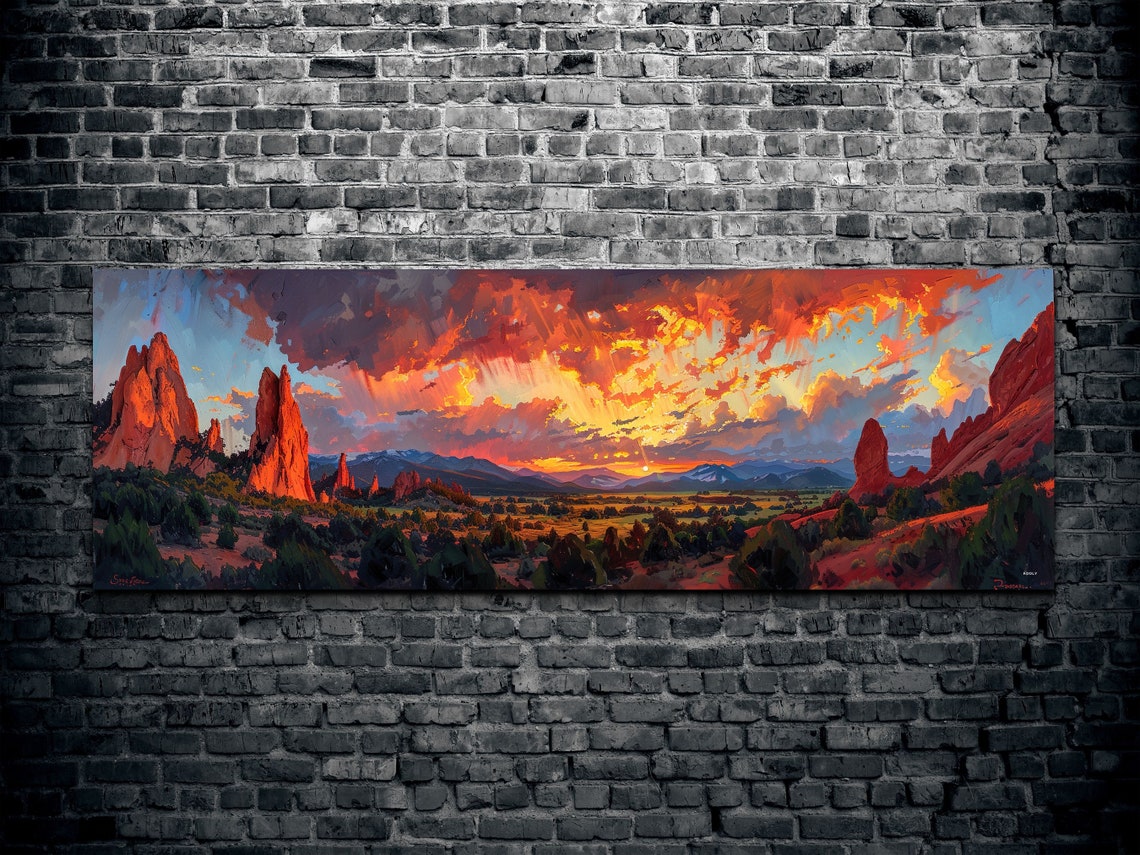 Red Rock Spires Towering Sandstone Dramatic Sunset Painting Print - Image 2