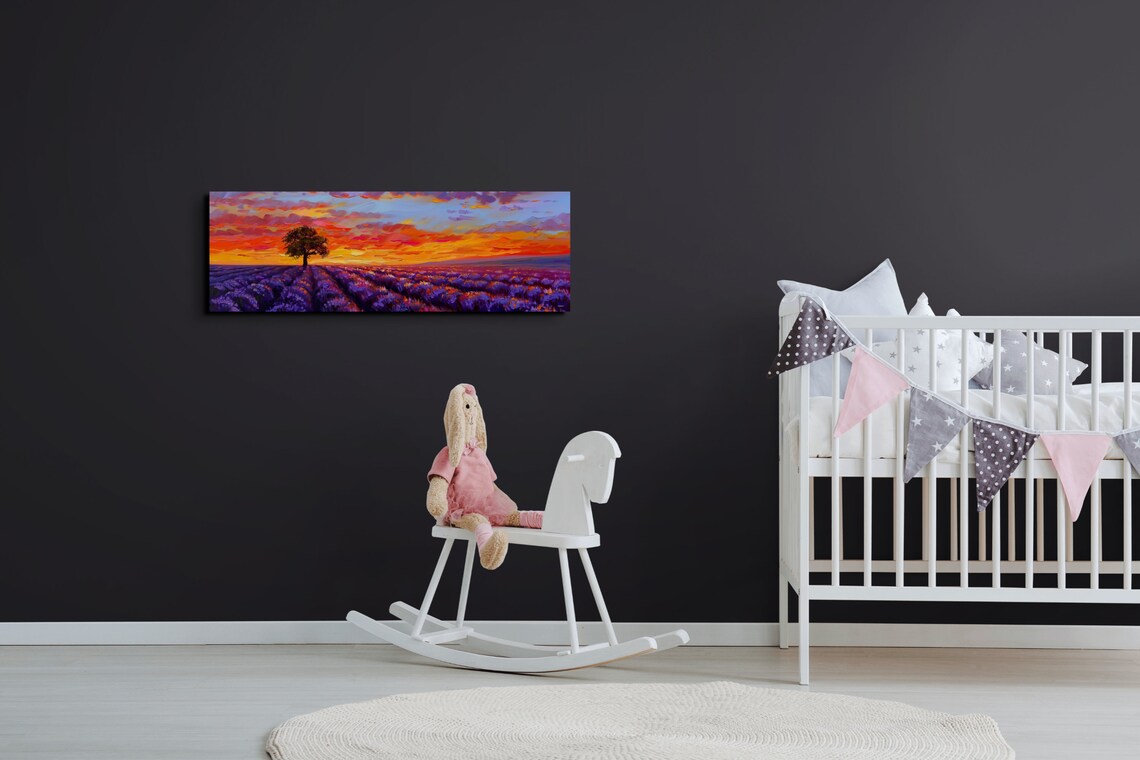 Lavender Field Sunset Lone Tree Impasto Oil Painting Floral Poster - Image 7