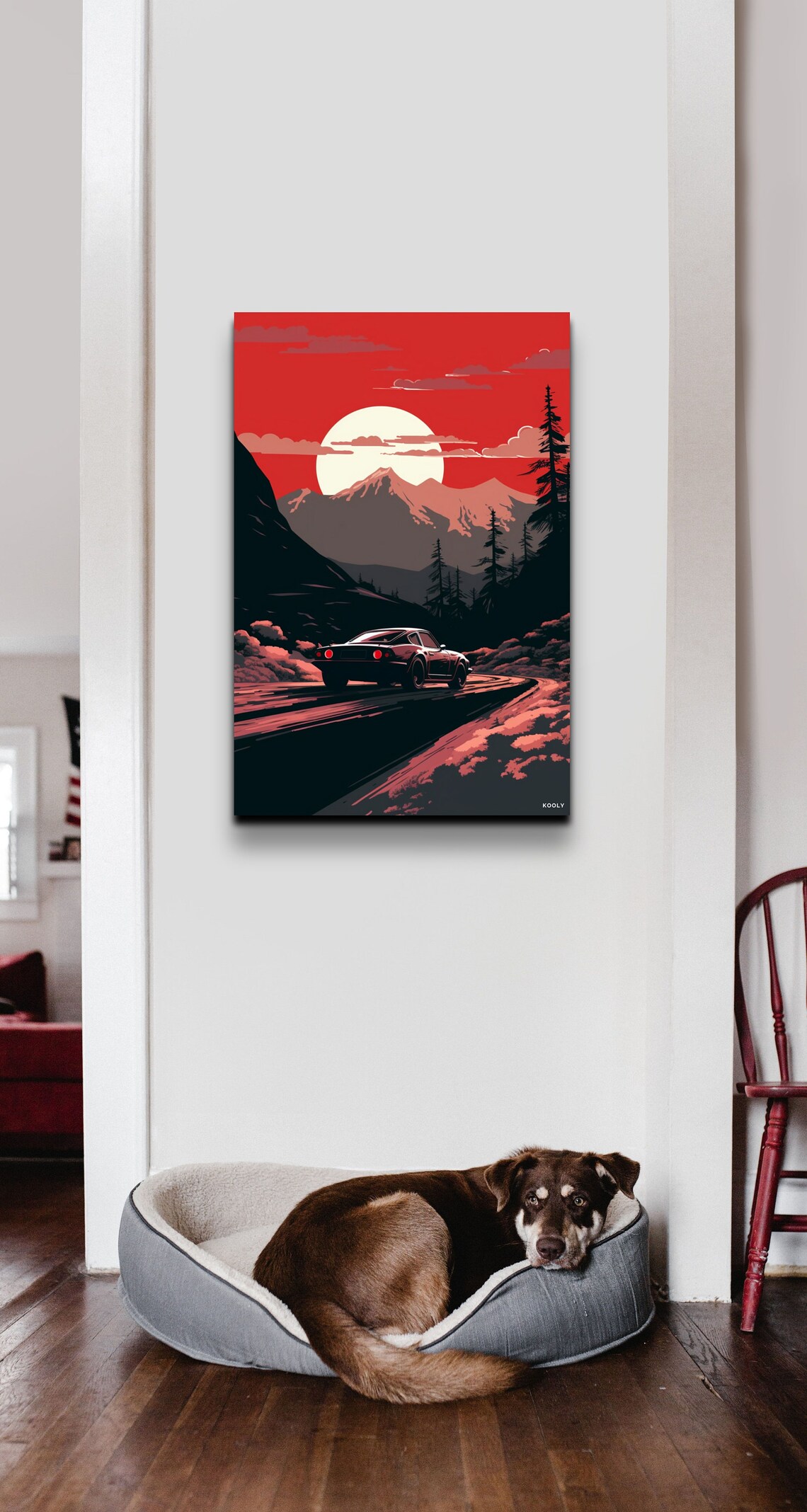 Vintage Sports Car Red Sunset Mountain Drive Retro Art Poster - Image 2