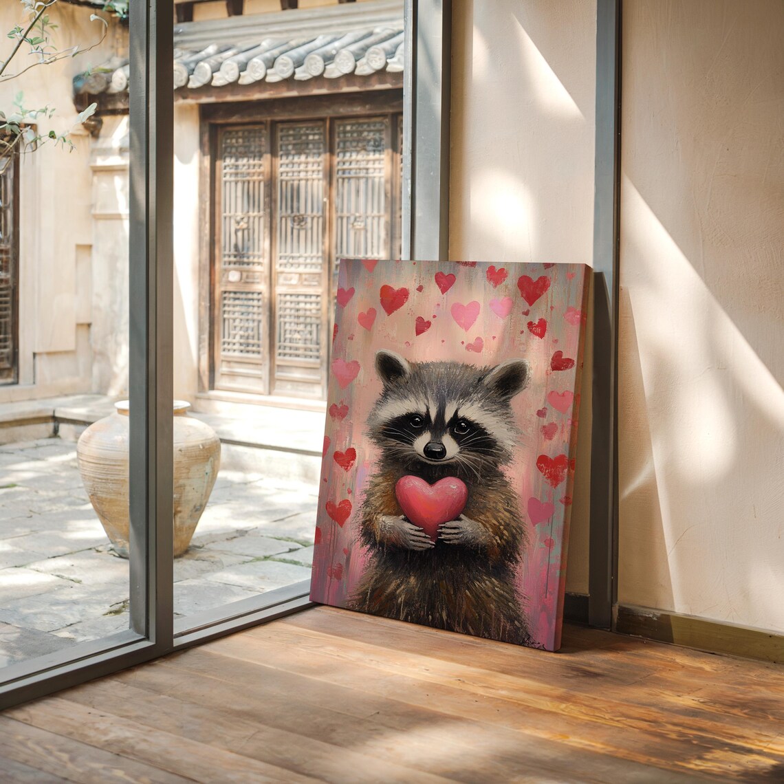 Whimsical Raccoon Holding A Heart, Romantic Decor - Image 6