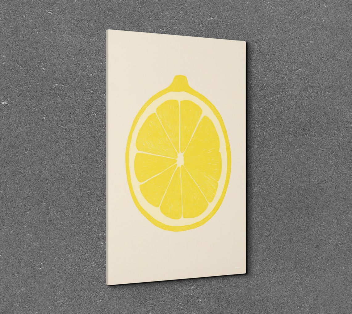 Lemon Half Slice Line Drawing on a Cream Minimalist Background Poster - Image 5