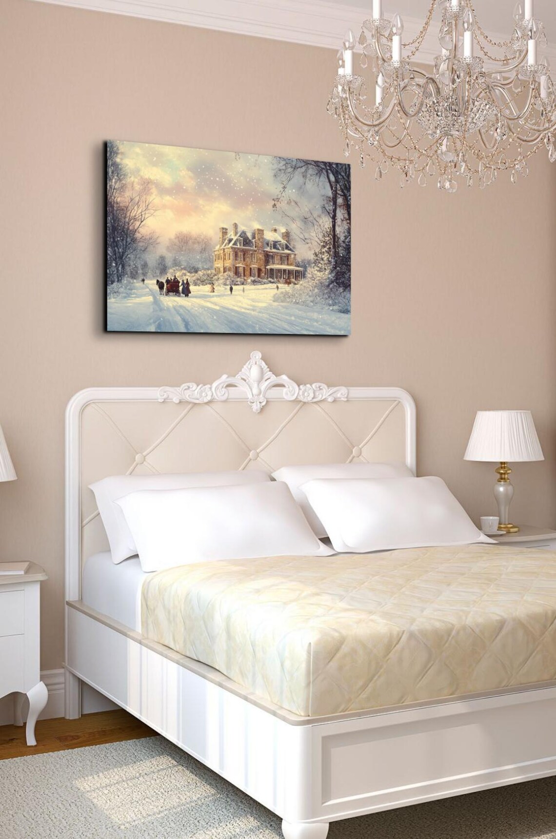 Snowy Manor Horse Sleigh Dusk Vintage Christmas Scene Poster - Image 7