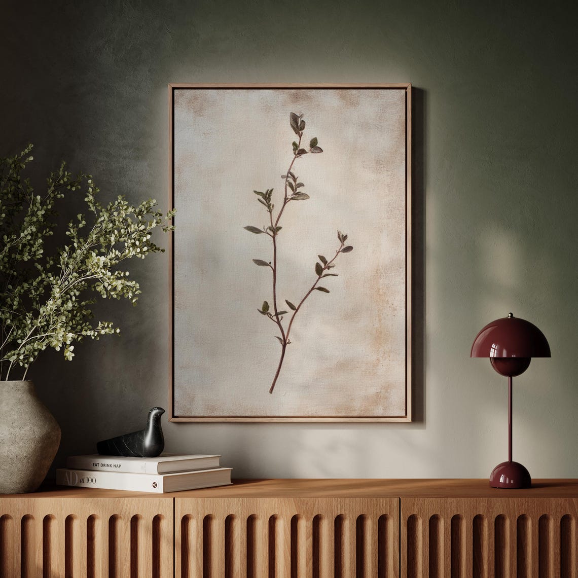 Delicate Leafy Branch on Textured Canvas Minimalist Botanical Poster - Image 5