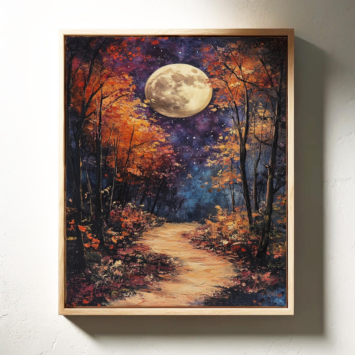Autumn Moonlit Path, Vibrant Fall Forest Scene - Image 6