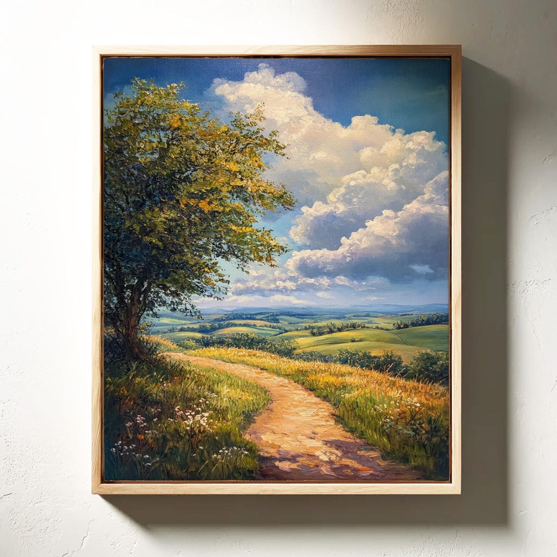 Golden Countryside Path Through Rolling Hills Dramatic Sky Art Poster - Image 6