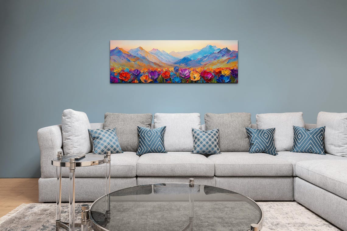 Vibrant Wildflower Meadow Pastel Mountain Dawn Panoramic Poster - Image 4