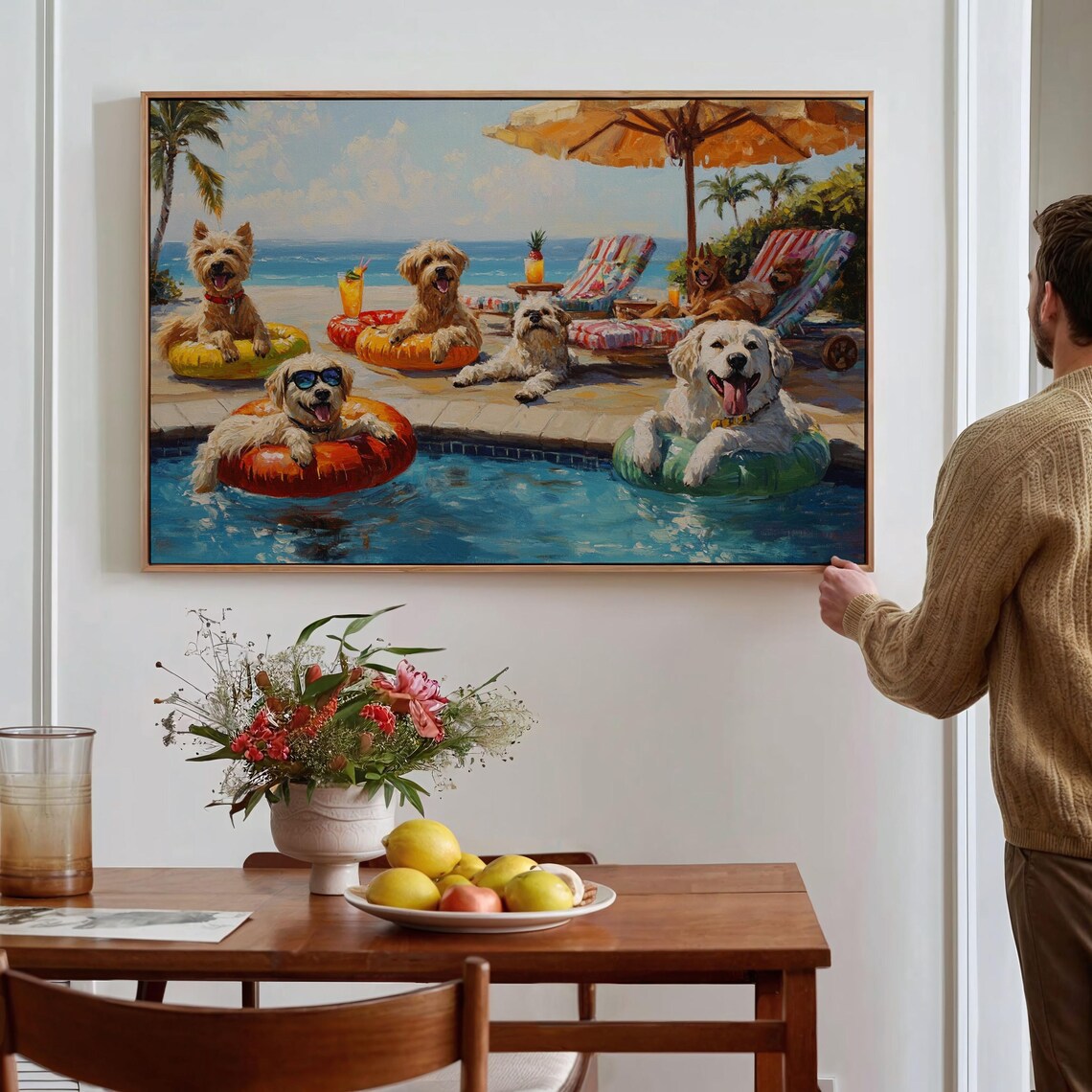 Dogs Pool Party Beach Vacation Funny Dog Art Tropical Summer Poster - Image 2