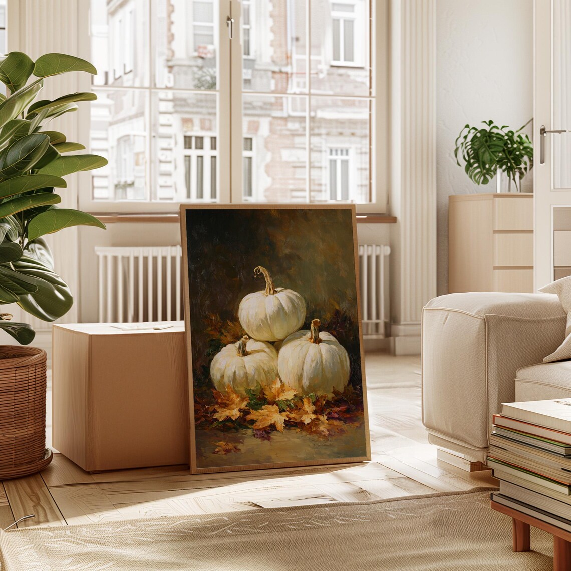White Pumpkins Still Life Elegant Autumn Harvest Painting Art Poster