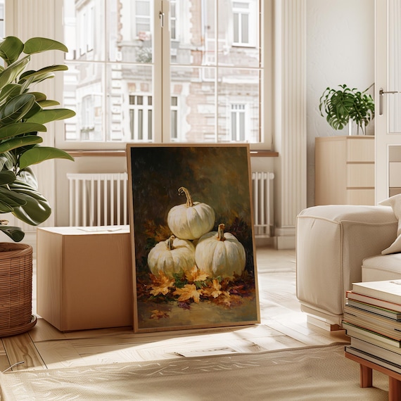 White Pumpkins Still Life Elegant Autumn Harvest Painting Art Poster